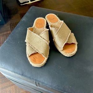 Castaner gold crisscross slides; worn twice.